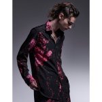 画像4: 【2025AW先行予約】kiryuyrik キリュウキリュウ / SAKURA Decine Shirt (black x pink) (4)