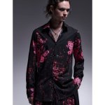 画像2: 【2025AW先行予約】kiryuyrik キリュウキリュウ / SAKURA Decine Shirt (black x pink) (2)