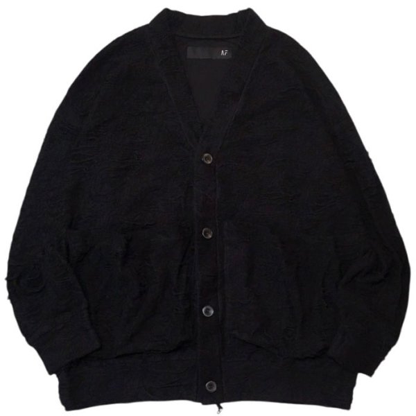 AF ARTEFACTカーディガン A.F ARTEFACT / Damage Pile Jumbo Cardigan / Black - LAD