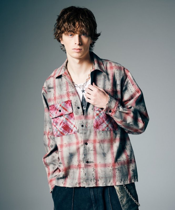 画像7: 【glamb 2026 Summer先行予約】glamb グラム / Grunge Stain Check Shirt (2色展開) (7)