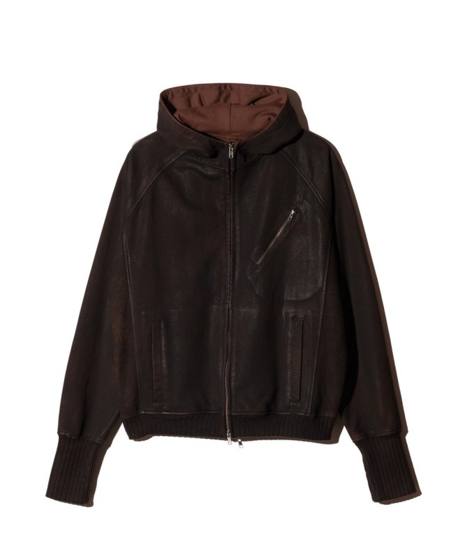 画像2: 【glamb 2026 Autumn先行予約】glamb グラム / Paraffin Coated High Neck Hoodie (2色展開) (2)