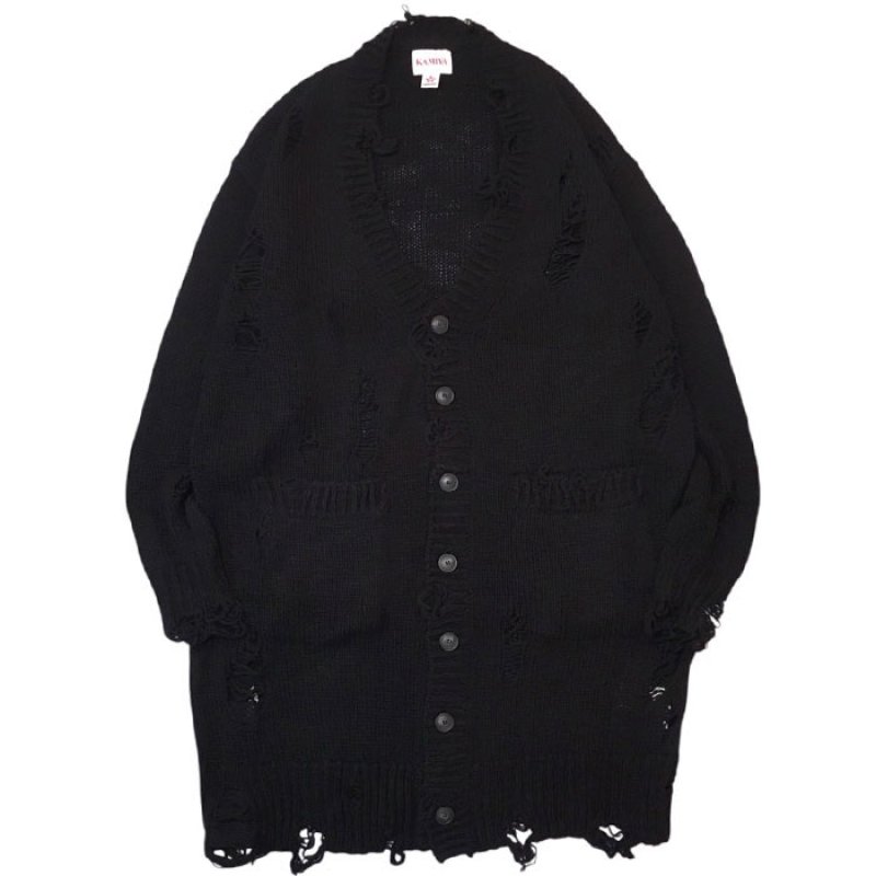 KAMIYA カミヤ / Damaged Low Gauge Long Cardigan (black)の通販
